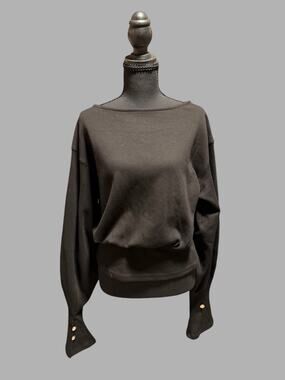 NWT Commense Black Bell Sleeve Cinched Waist Sweatshirt Top Size Medium